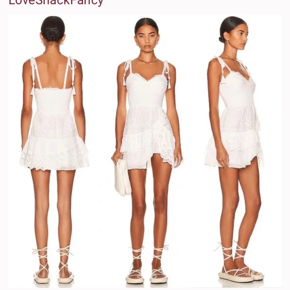 LoveShackFancy Olani Mini Dress in Ivory White - Picture 1 of 11